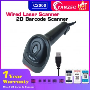 Yanzeo C2000 1D/2D Laser Barcode Scanner Wired 2.4G Handheld Reader Bar Code Scanner For POS System Warranty 12 Months